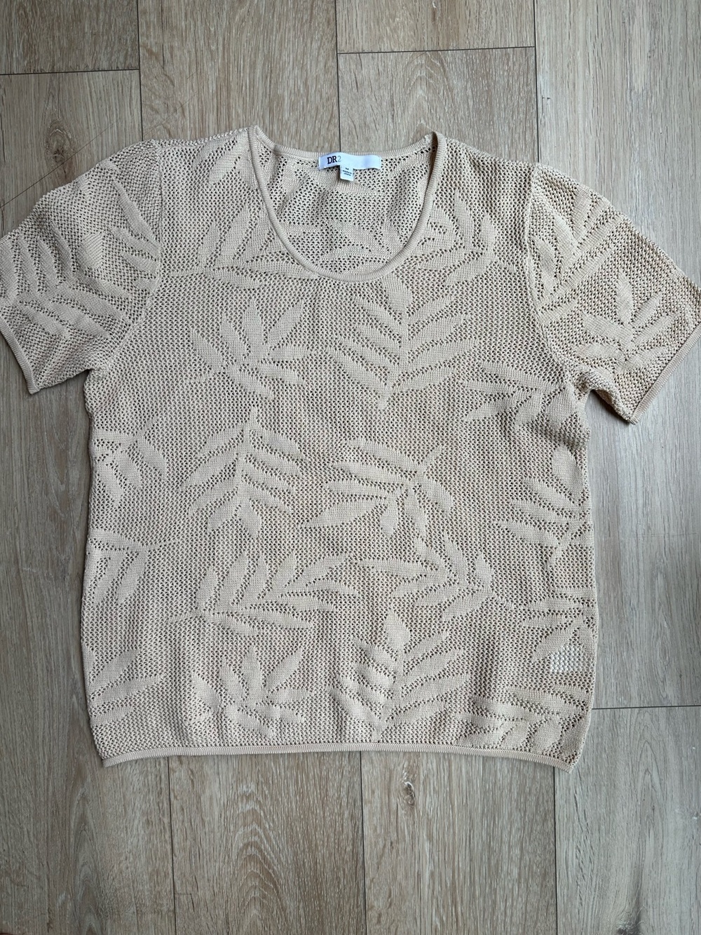 DR2 %100 cotton Beige Open-Knit Short Sleeve Top- Can be used as a beach top